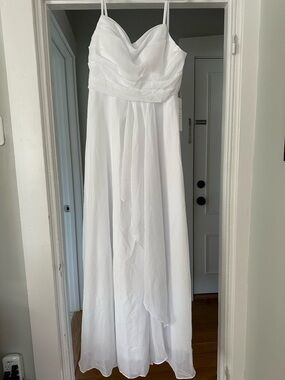 White Spaghetti Strap Chiffon Evening Gown